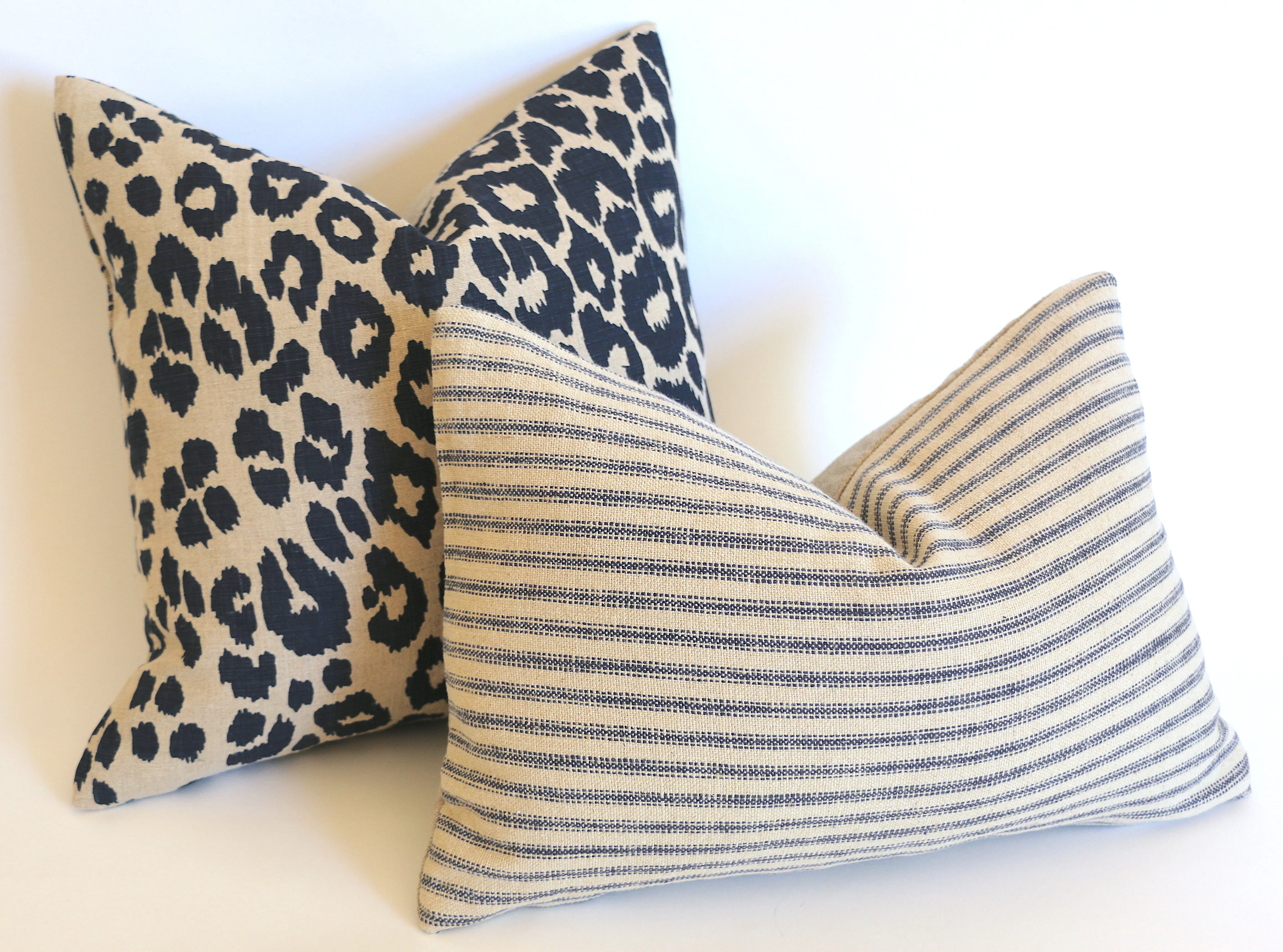 10 Sizes Available: Schumacher Navy Blue and Beige Iconic Leopard Decorative Pillow Cover, Double Sided