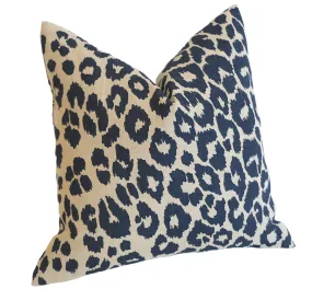 10 Sizes Available: Schumacher Navy Blue and Beige Iconic Leopard Decorative Pillow Cover, Double Sided