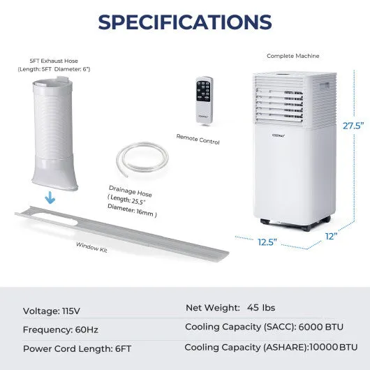 10000 BTU Air Cooler with Fan and Dehumidifier Mode-White