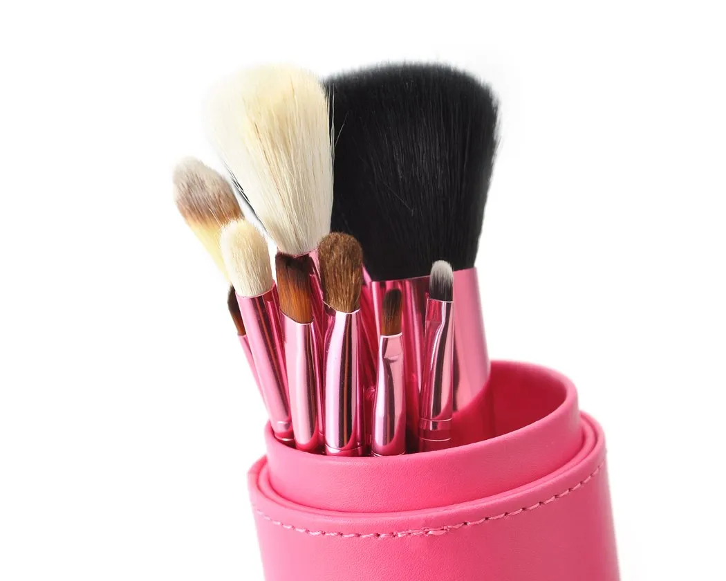 12 Pcs Professional Makeup Brush Set with Cup Holder - Pink