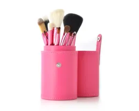 12 Pcs Professional Makeup Brush Set with Cup Holder - Pink