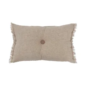 16" x 10" Linen & Cotton Tufted Two-Sided Lumbar Pillow with Button & Fringe