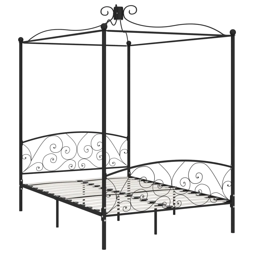 284477 vidaXL Canopy Bed Frame without Mattress Black Metal 140x200 cm