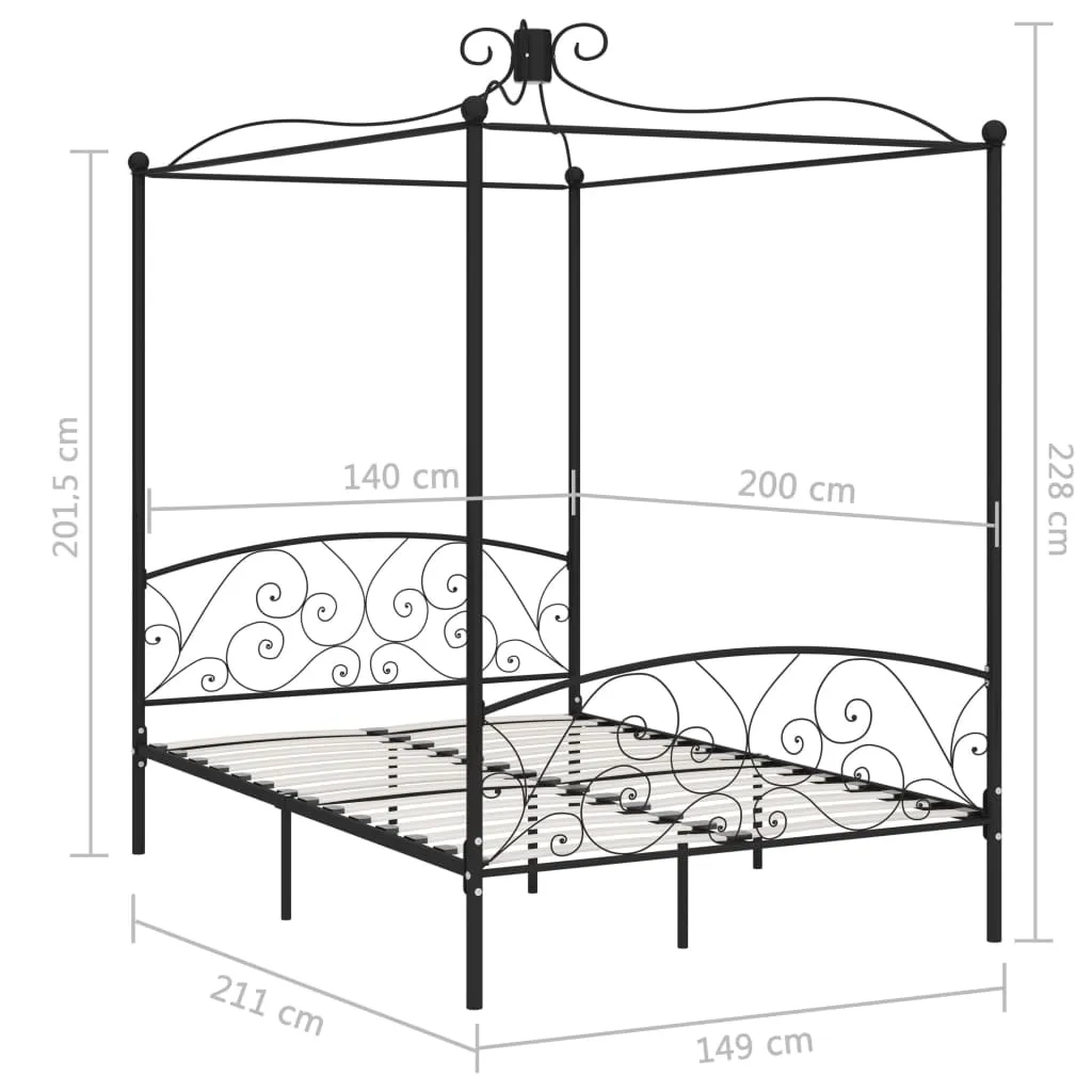 284477 vidaXL Canopy Bed Frame without Mattress Black Metal 140x200 cm