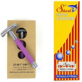 29L Parker Safety Razor in Lavender Plus 100 Shark Blades