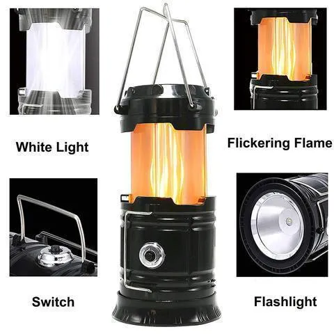 3-In-1 Retractable Camping Flame Lantern Battery Powered Portable Outdoor