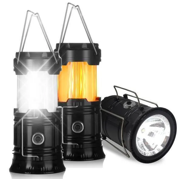 3-In-1 Retractable Camping Flame Lantern Battery Powered Portable Outdoor