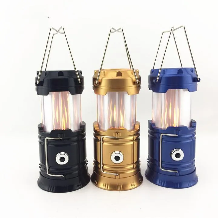 3-In-1 Retractable Camping Flame Lantern Battery Powered Portable Outdoor