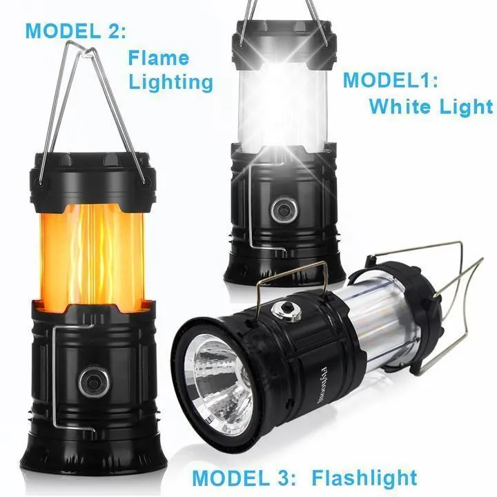 3-In-1 Retractable Camping Flame Lantern Battery Powered Portable Outdoor