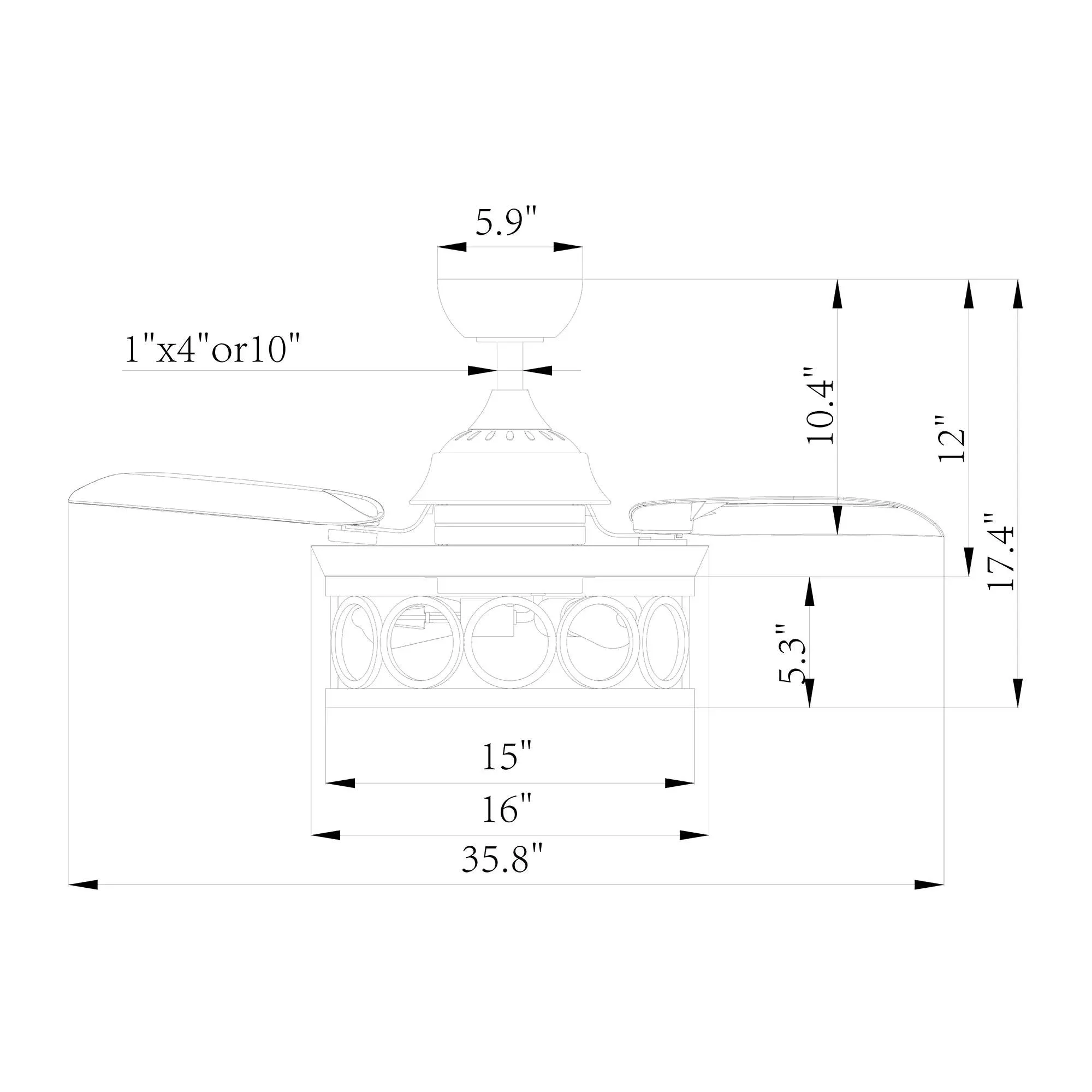 36" Mirelle Farmhouse Downrod Mount Ceiling Fan with Lighting and Wall Control