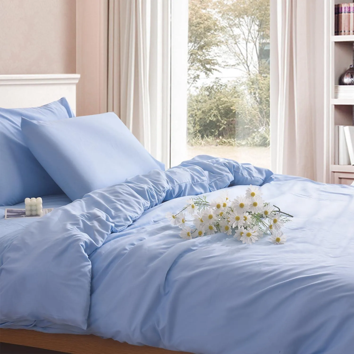 3PC Light Blue Microfibre Bedding Set – Cozy Duvet Cover, Fitted Sheet & Pillowcases