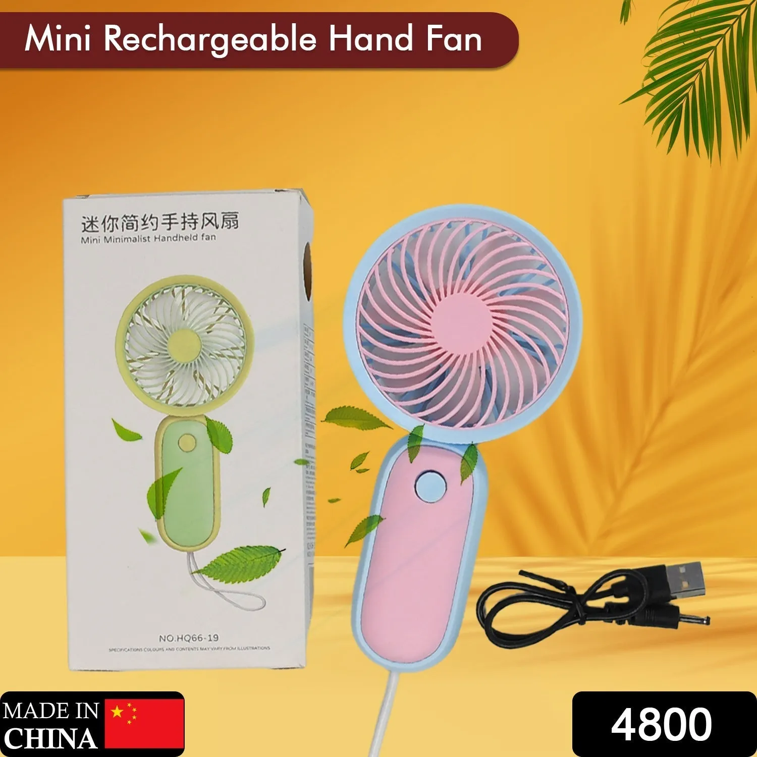 4800 Mini Handheld Fan Portable Rechargeable Mini Fan Easy to Carry, for Home, Office, Travel and Outdoor Use (Battery Not Include)