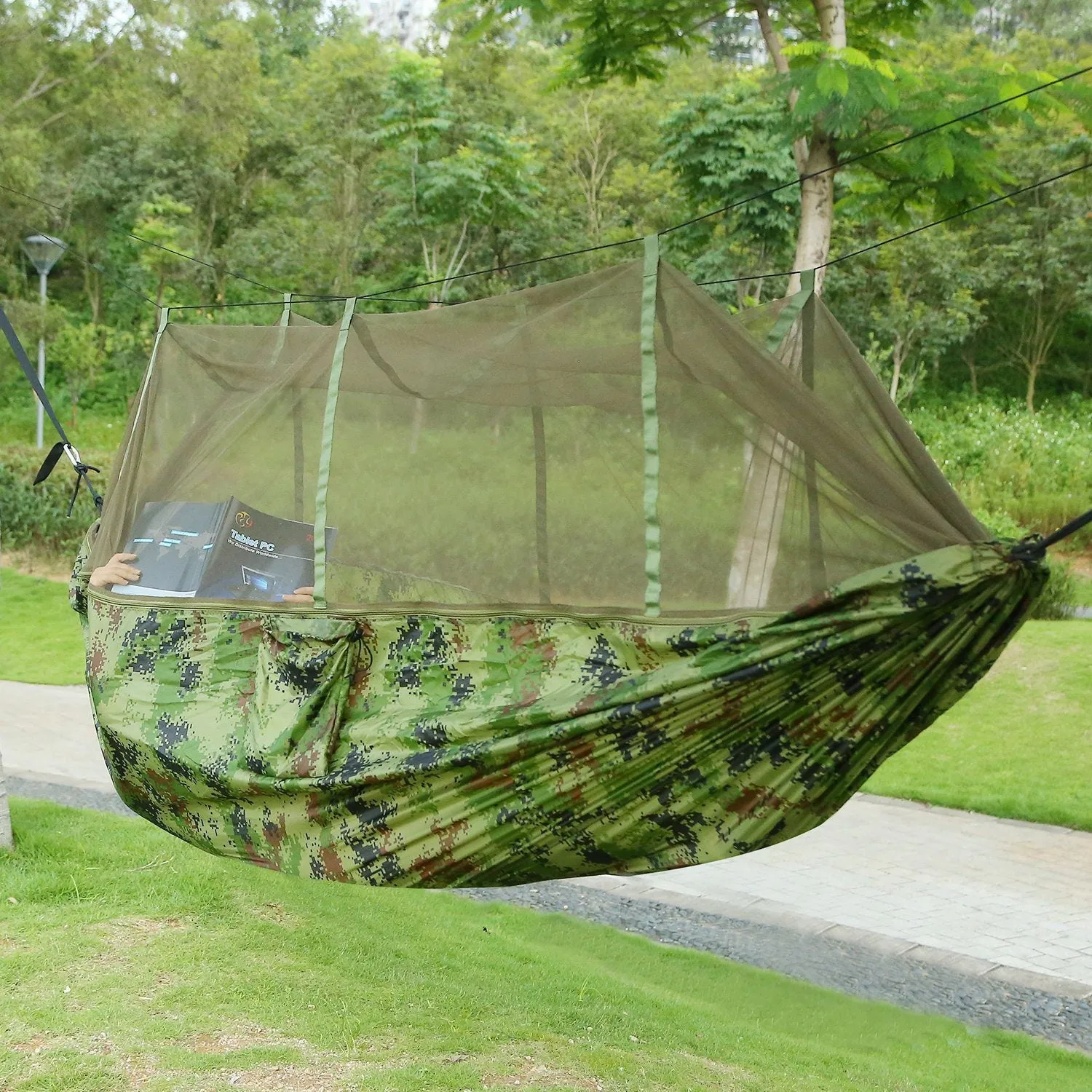 600lbs Load 2 Persons Hammock with Mosquito Net Outdoor Hiking Camping Hommock Portable Nylon Swing Hanging Bed