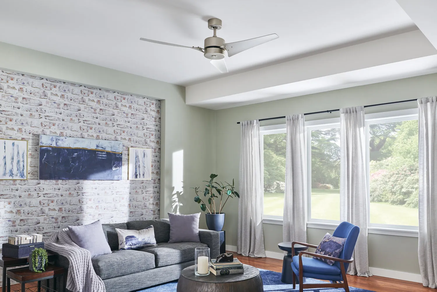 60"Ceiling Fan from the Motu Collection in Brushed Nickel Finish by Kichler