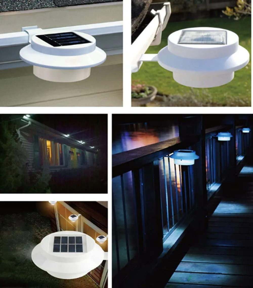 8 Pack White Solar Powered Gutter Lights Outdoor Decorative Waterproof Led Fence Lamp for Lighting Railing, outside Wall, Deck, Garden, Path, Backyard, Sidewalk, Yard, Patio, No Drilling Installation