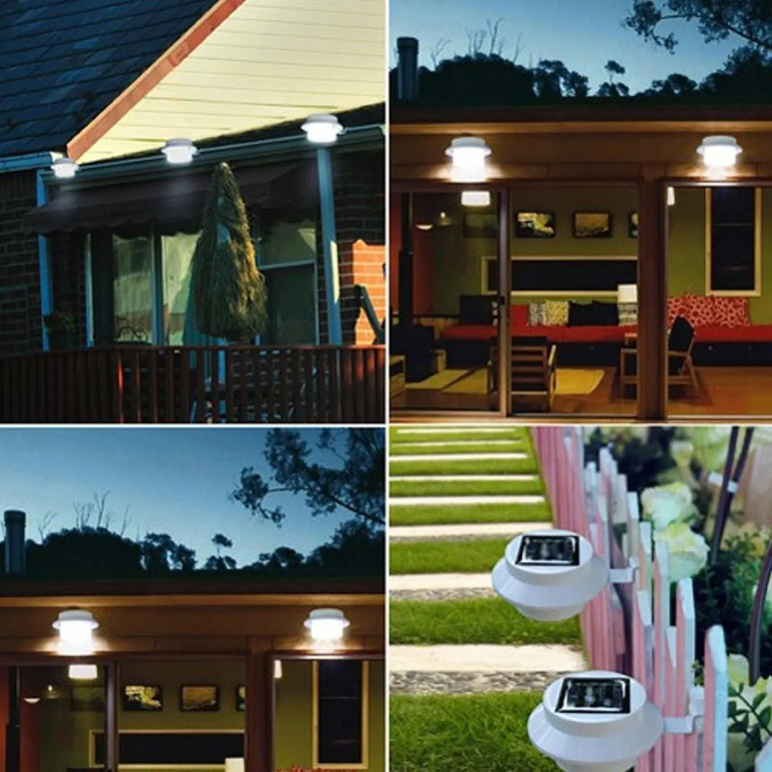 8 Pack White Solar Powered Gutter Lights Outdoor Decorative Waterproof Led Fence Lamp for Lighting Railing, outside Wall, Deck, Garden, Path, Backyard, Sidewalk, Yard, Patio, No Drilling Installation