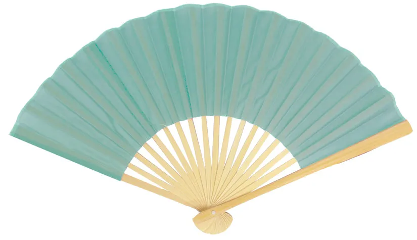 9" Water Blue Silk Hand Fans for Weddings (10 Pack)