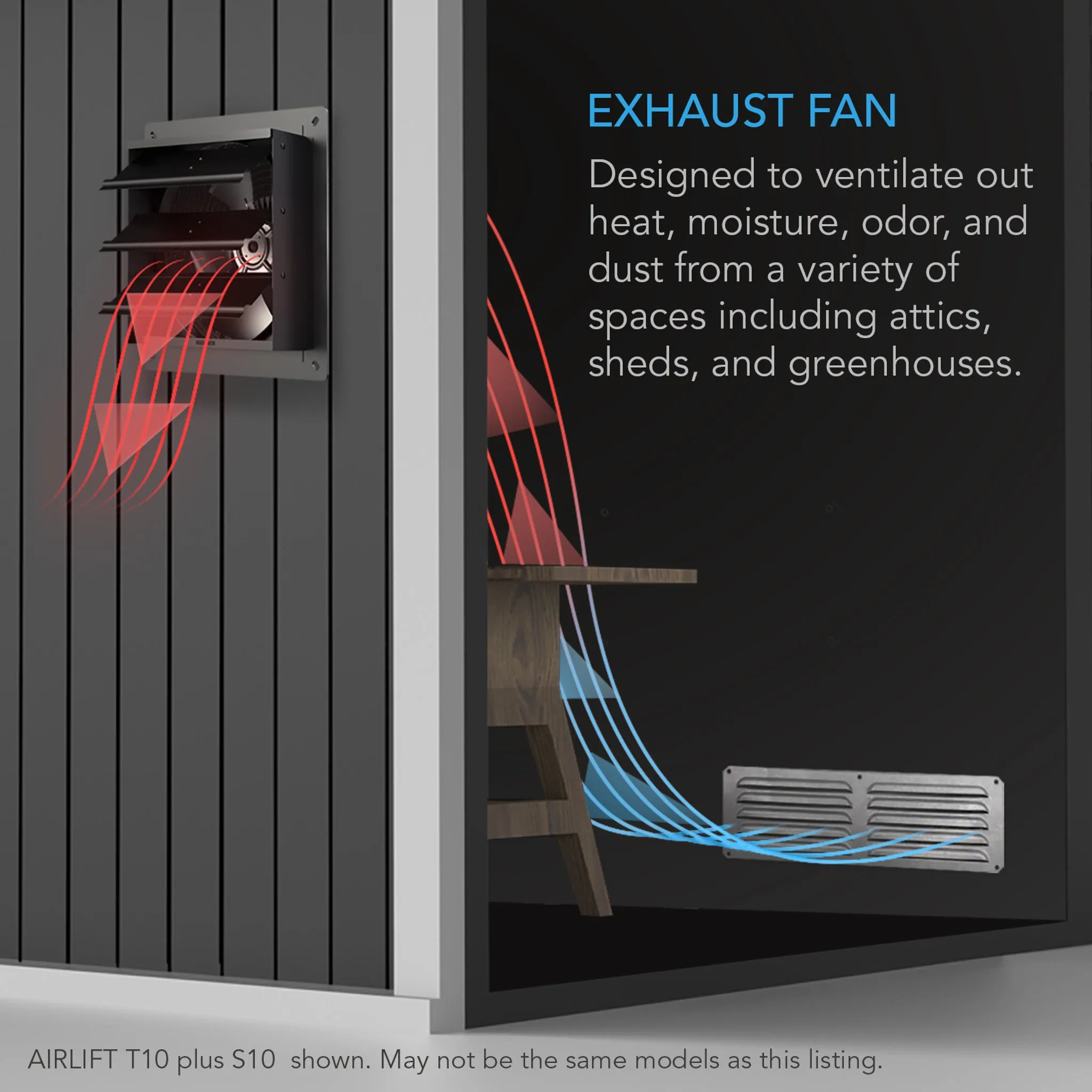 AC Infinity AIRLIFT T10, Shutter Exhaust Ventilation Fan 10”, Temperature Humidity Controller