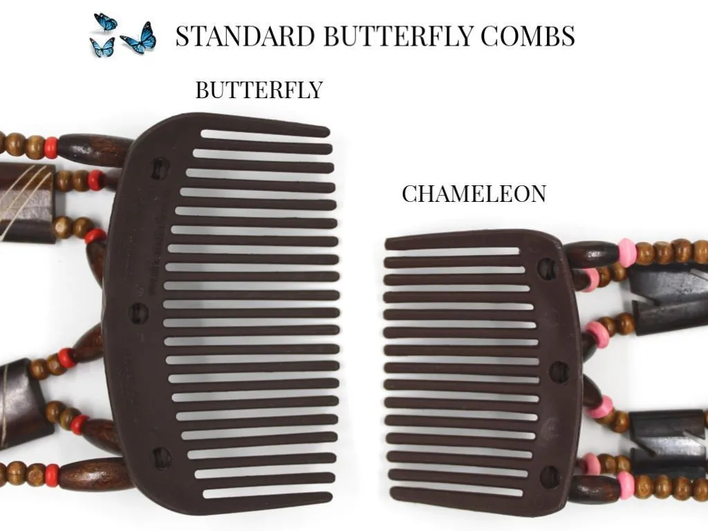 African Butterfly Hair Comb - Dalena Brown Pearl 25