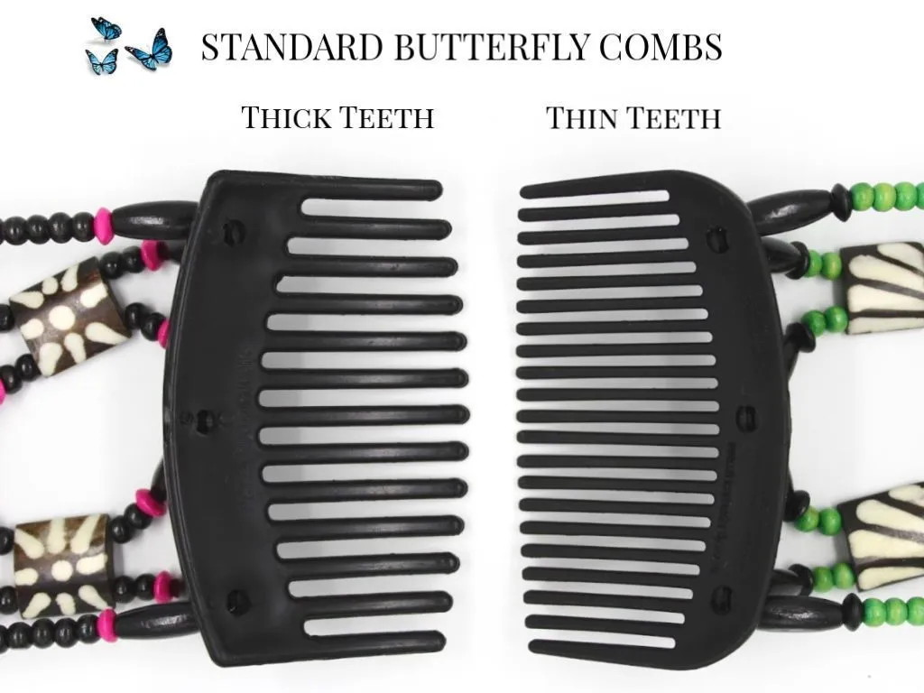 African Butterfly Thick Hair Comb - Flowers Clear 48