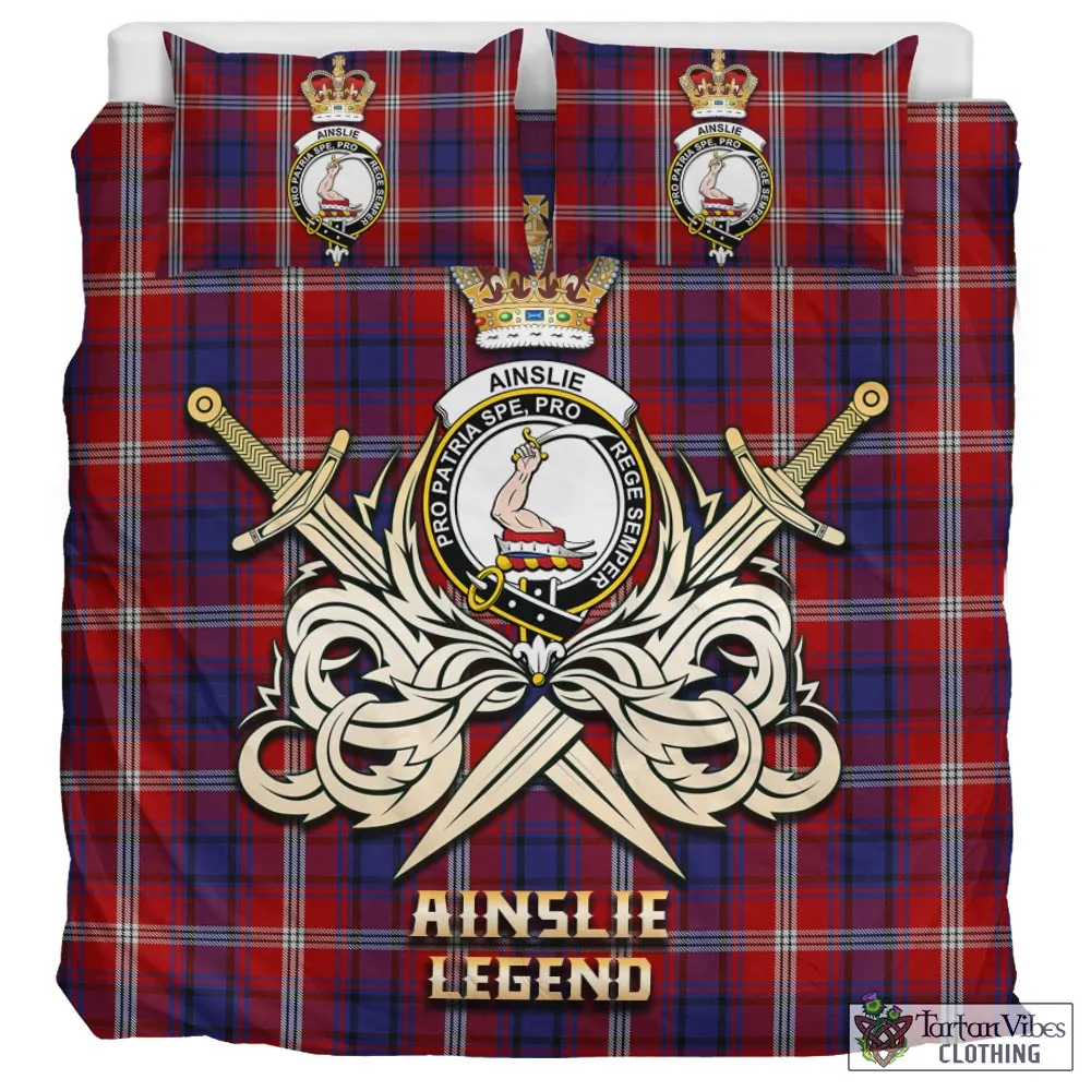 Ainslie Tartan Bedding Set with Clan Crest and the Golden Sword of Courageous Legacy