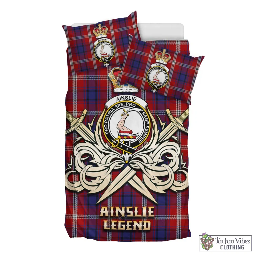 Ainslie Tartan Bedding Set with Clan Crest and the Golden Sword of Courageous Legacy