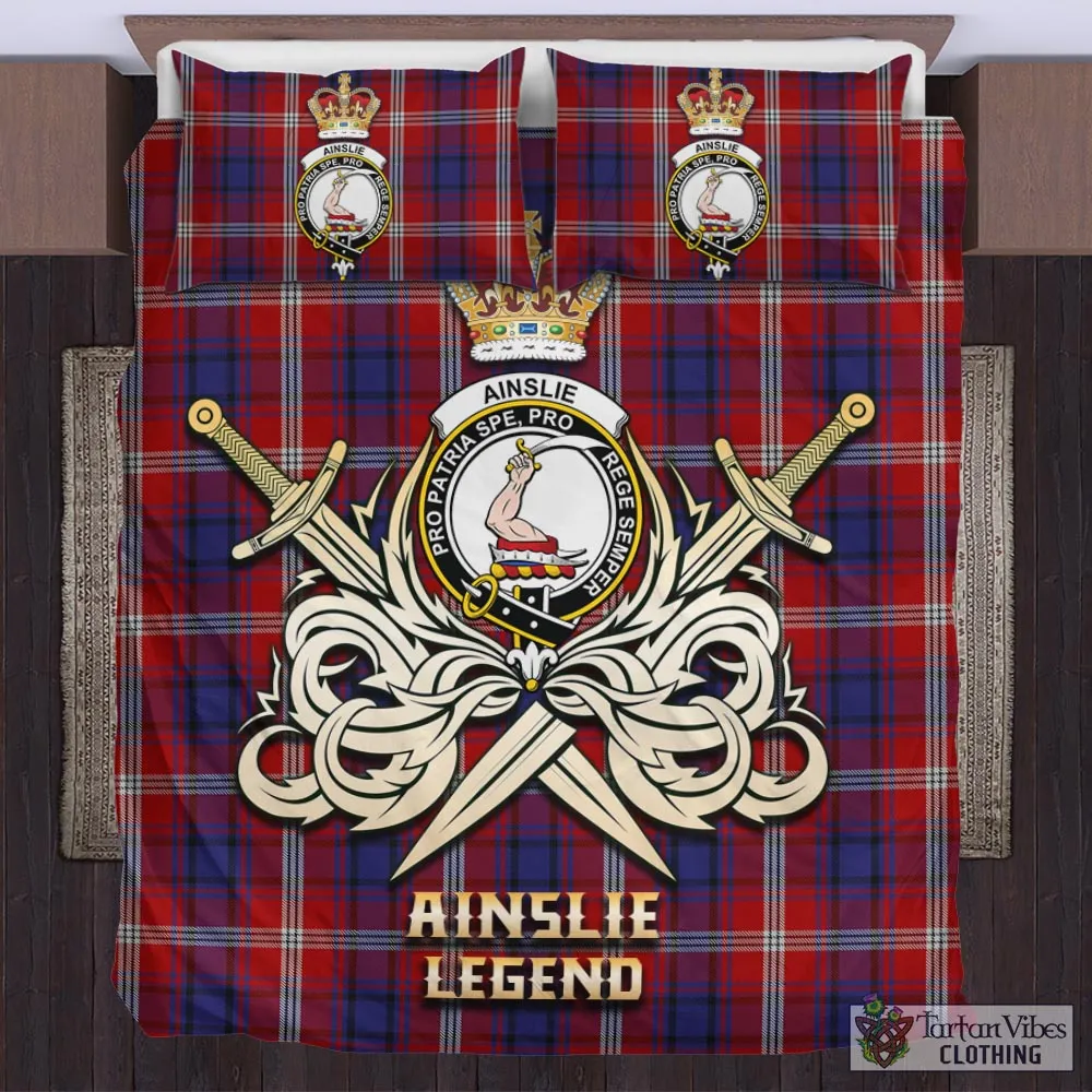 Ainslie Tartan Bedding Set with Clan Crest and the Golden Sword of Courageous Legacy