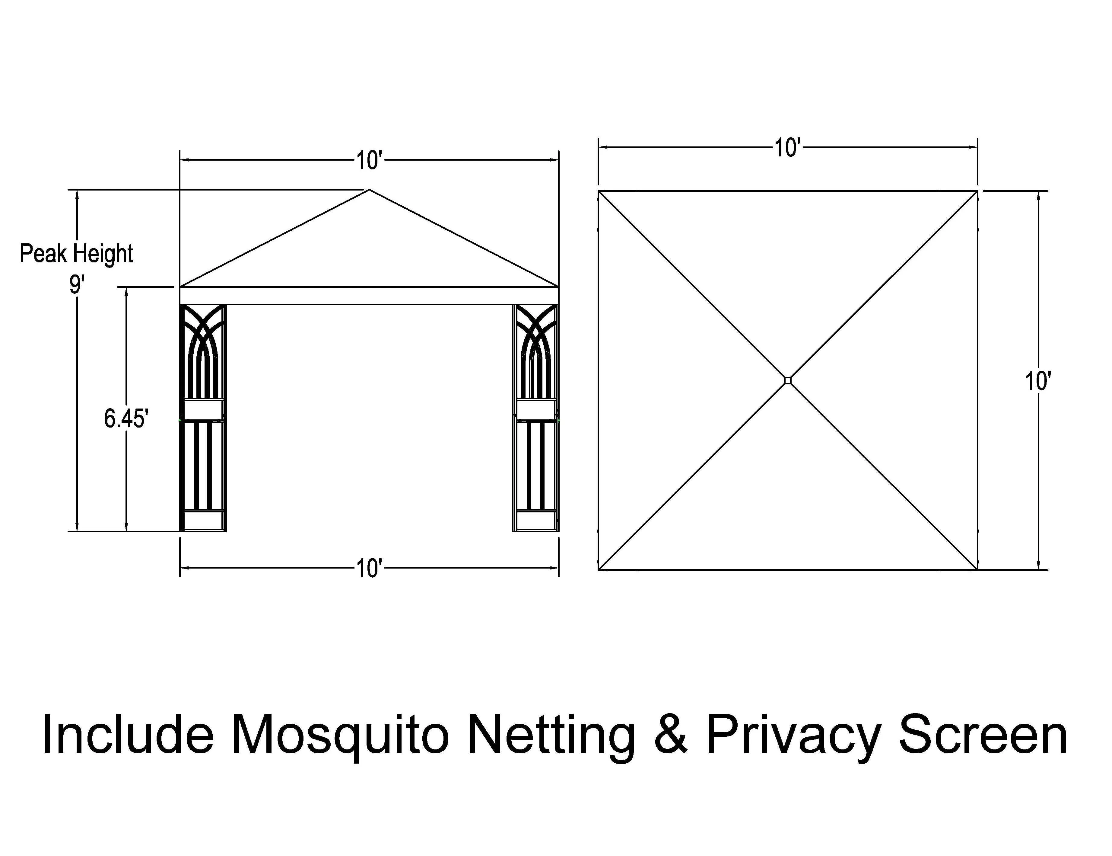 APEX GARDEN  YH-20S067B 10 ft. x 10 ft. Symphony II Gazebo with Mosquito Net, Privacy Screen and Planter Holders