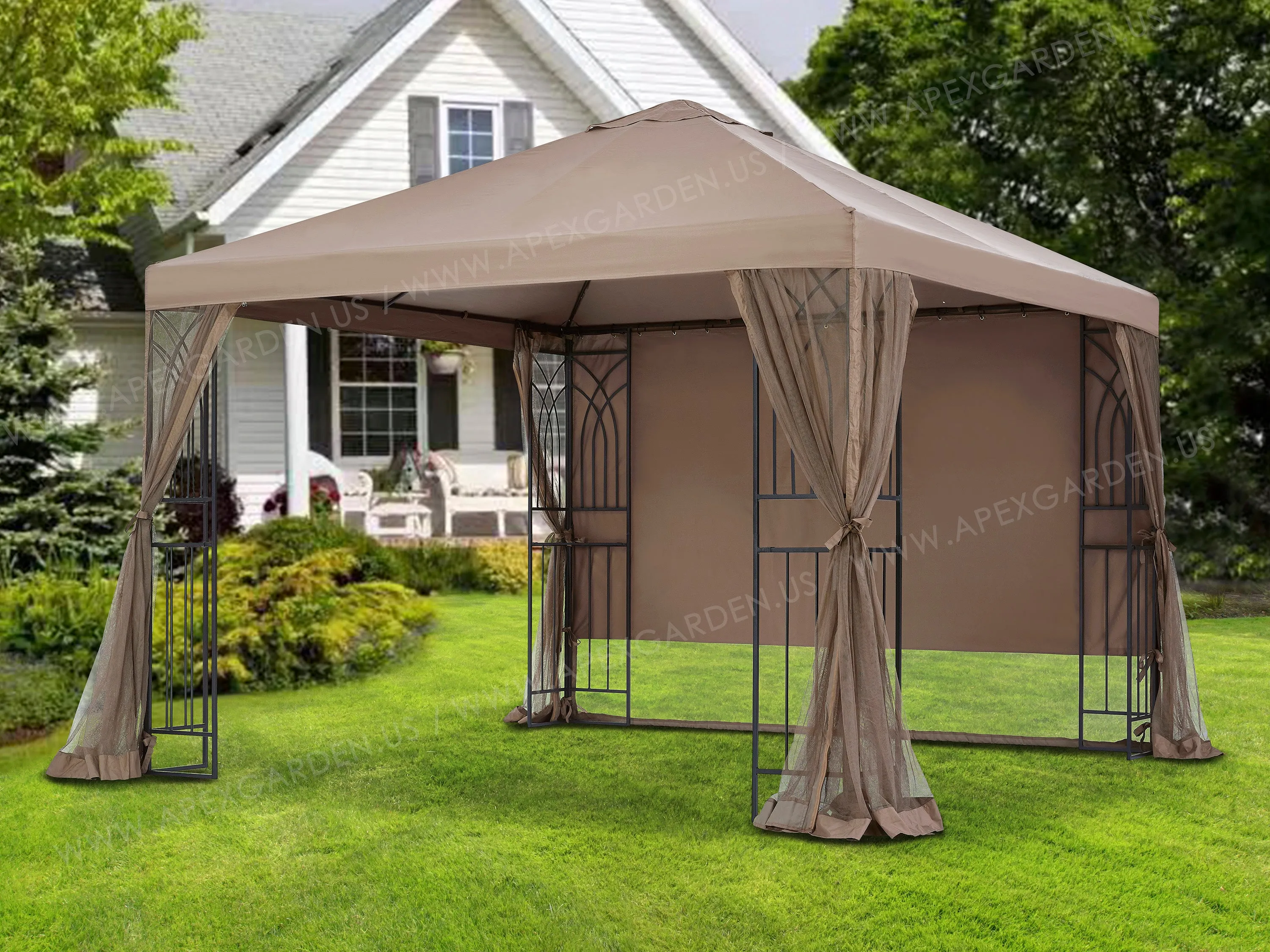 APEX GARDEN  YH-20S067B 10 ft. x 10 ft. Symphony II Gazebo with Mosquito Net, Privacy Screen and Planter Holders