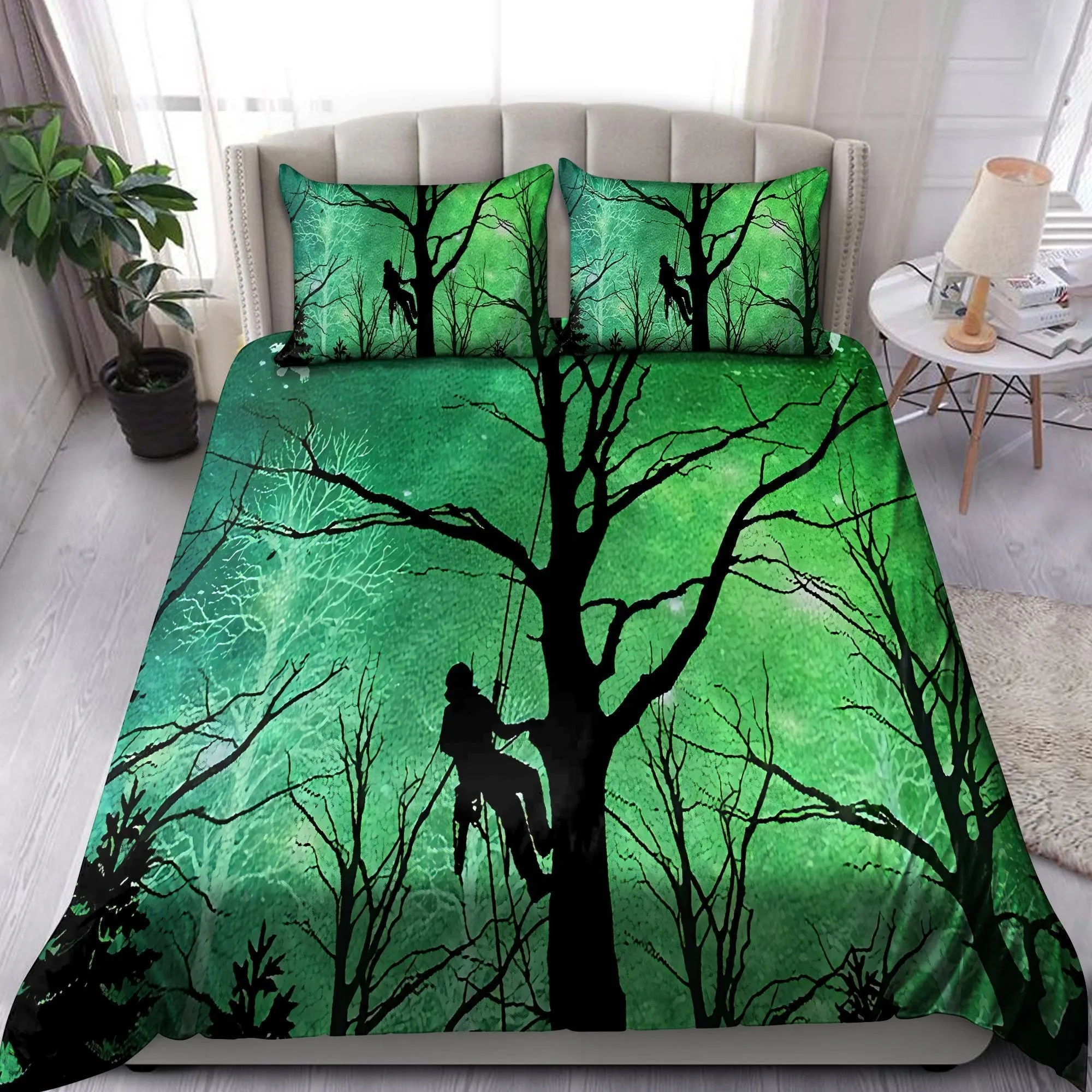 Arborist Logger Lumberjack In Jesus Name I Work Jesus Bedding Set - Christian Bedding Sets