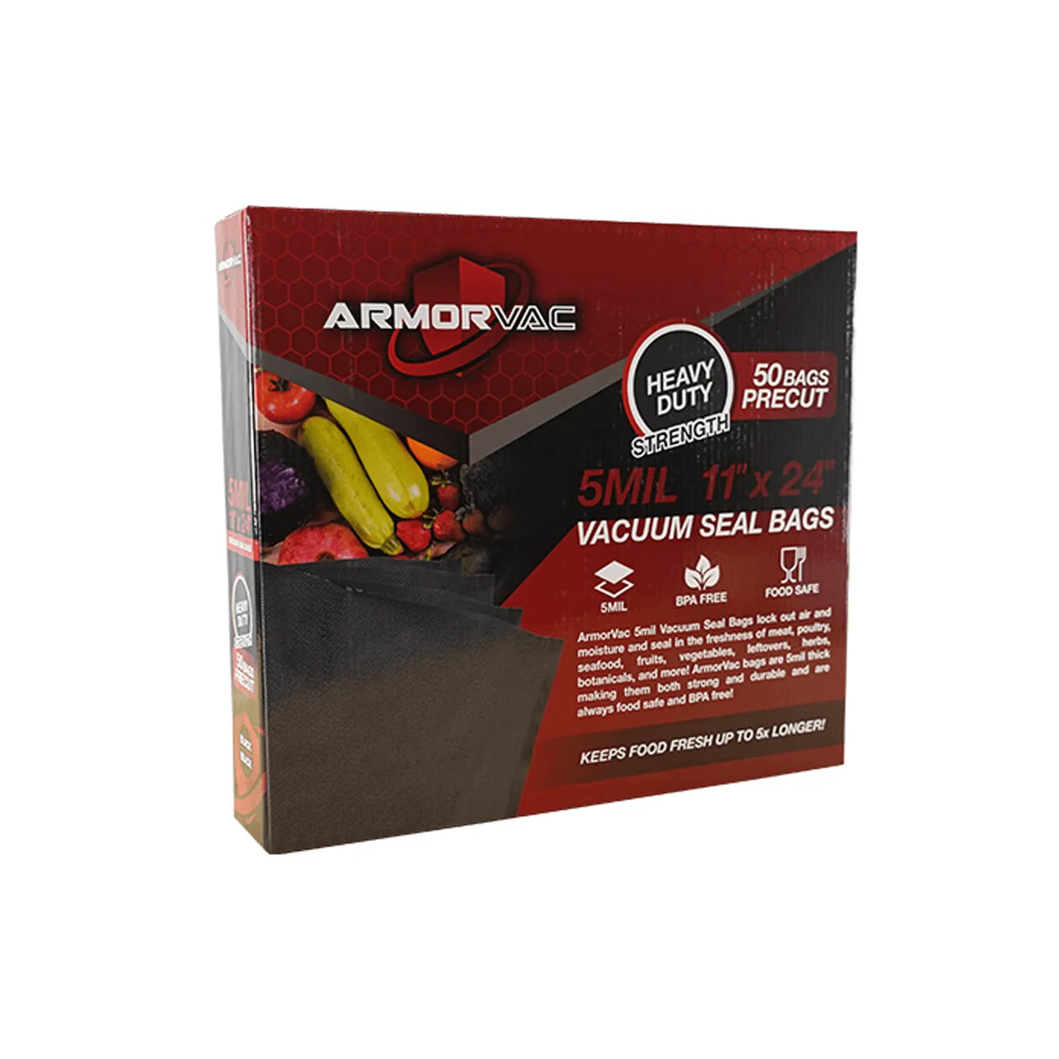 ArmorVac 11"x24" 5mil Precut Vacuum Seal Bags All Black (50 Pack)