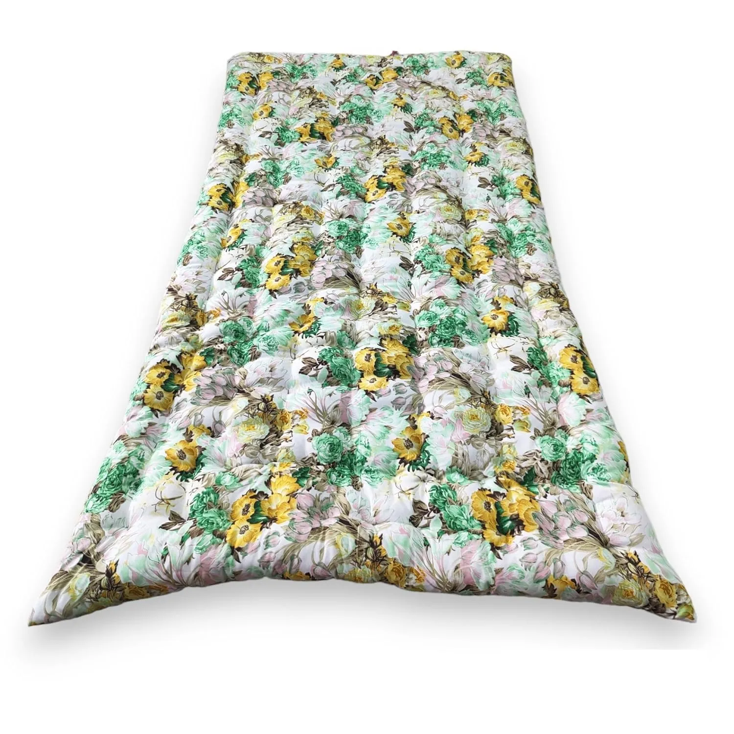 ATOOTFUSION Foldable Cotton Mattress - Portable, Lightweight, and Firm | Single Size (3X6 Ft) | Stylish Paradise Floral Design (Green)