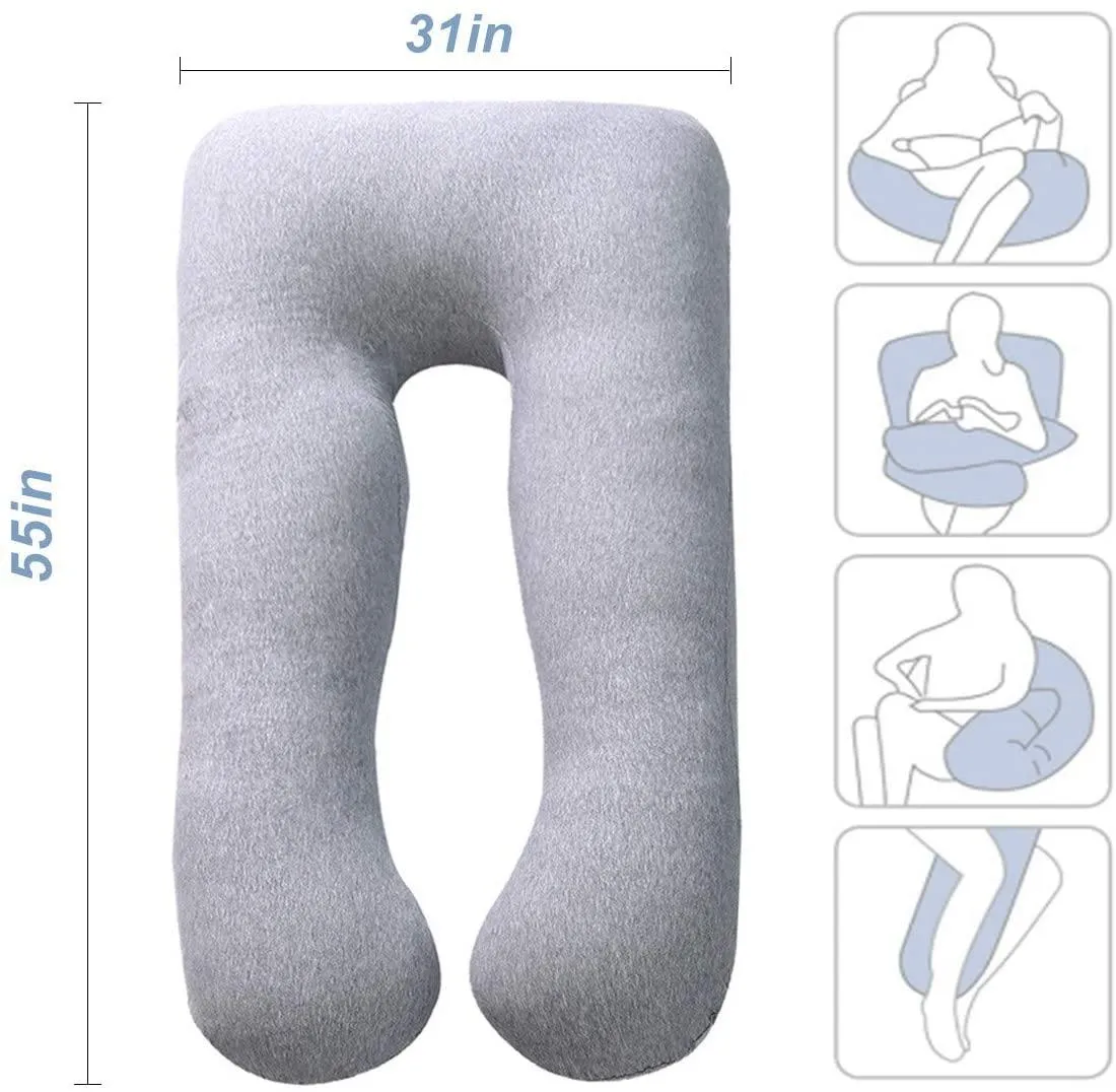 AWESLING U Shaped Full Body Pregnancy Pillow with Velvet Cover (Blue Grey)