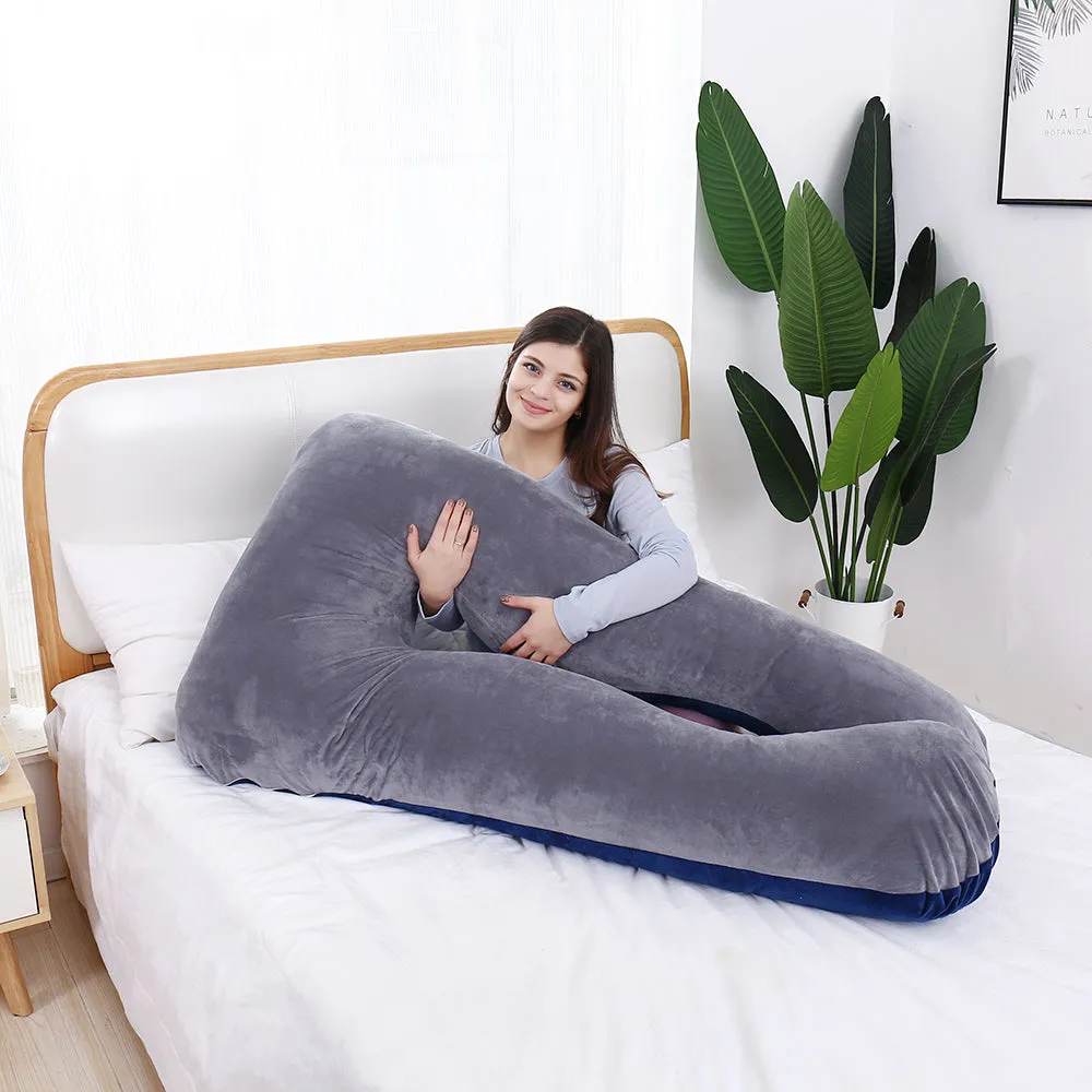 AWESLING U Shaped Full Body Pregnancy Pillow with Velvet Cover (Blue Grey)