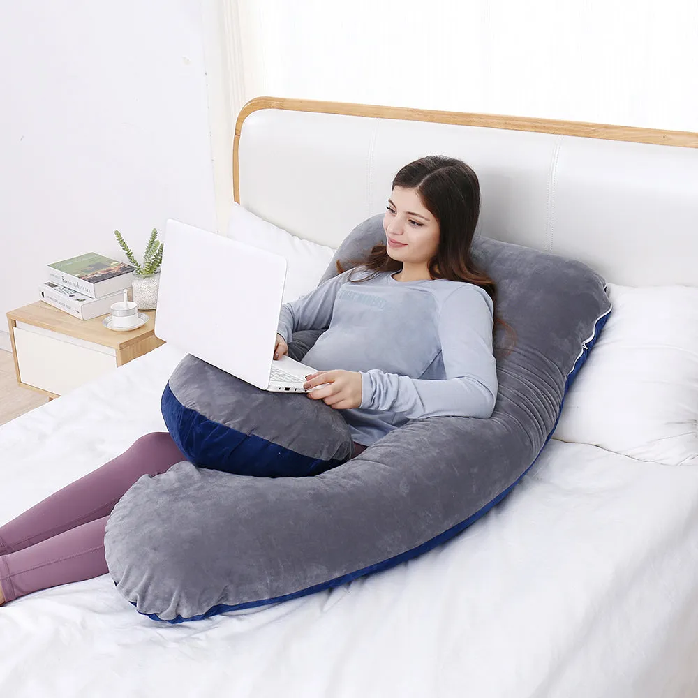 AWESLING U Shaped Full Body Pregnancy Pillow with Velvet Cover (Blue Grey)