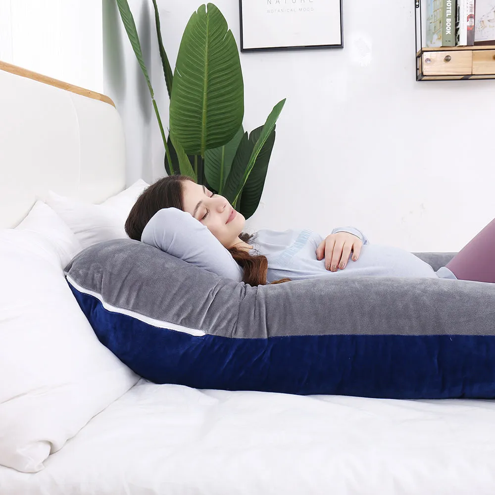 AWESLING U Shaped Full Body Pregnancy Pillow with Velvet Cover (Blue Grey)