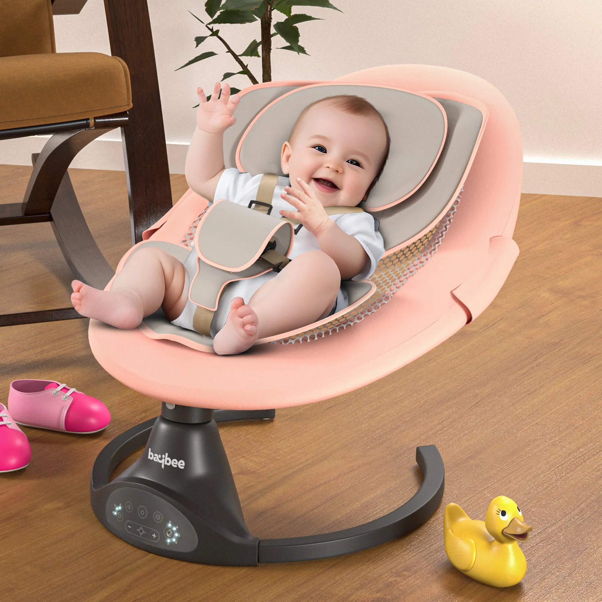 Baybee Automatic Electric Baby Swing Cradle with Adjustable Swing Speed, Music, Mosquito Net, Safety Belt & Removable Toys