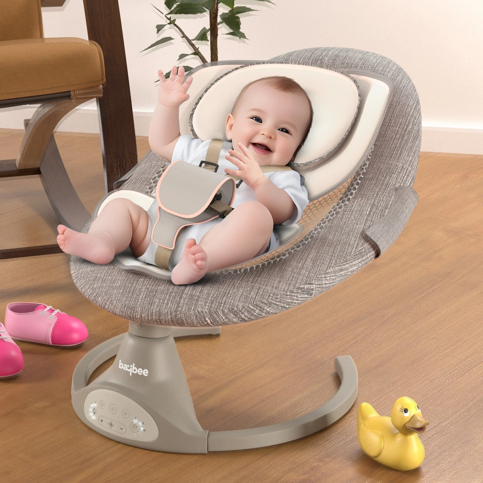 Baybee Automatic Electric Baby Swing Cradle with Adjustable Swing Speed, Music, Mosquito Net, Safety Belt & Removable Toys