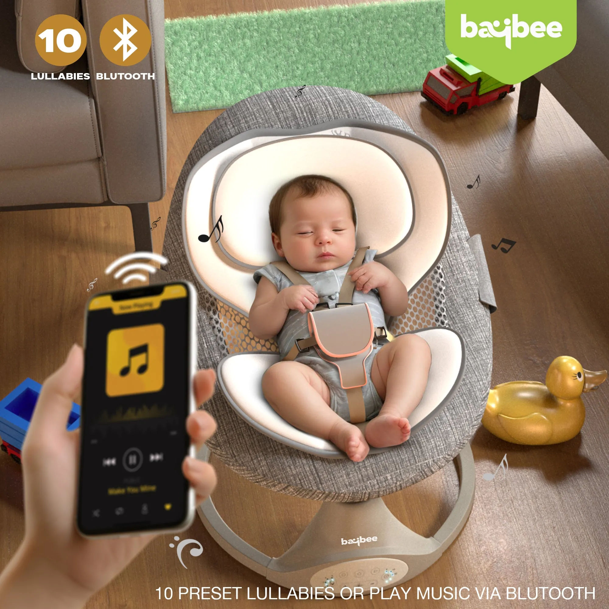 Baybee Automatic Electric Baby Swing Cradle with Adjustable Swing Speed, Music, Mosquito Net, Safety Belt & Removable Toys