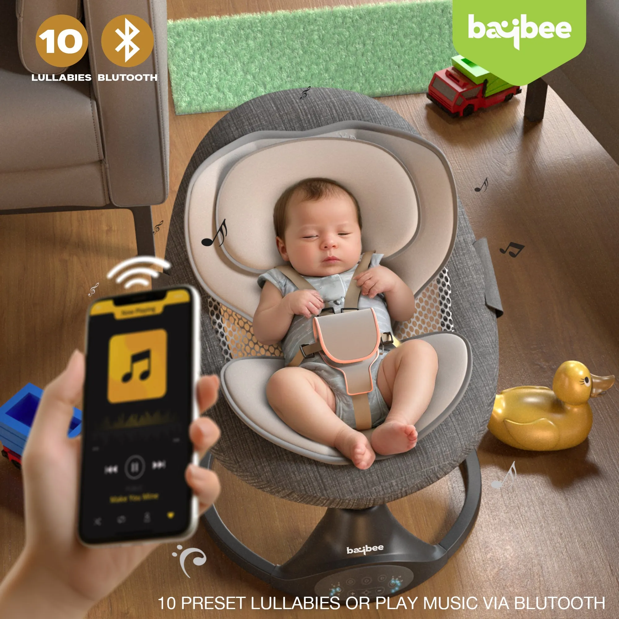 Baybee Automatic Electric Baby Swing Cradle with Adjustable Swing Speed, Music, Mosquito Net, Safety Belt & Removable Toys