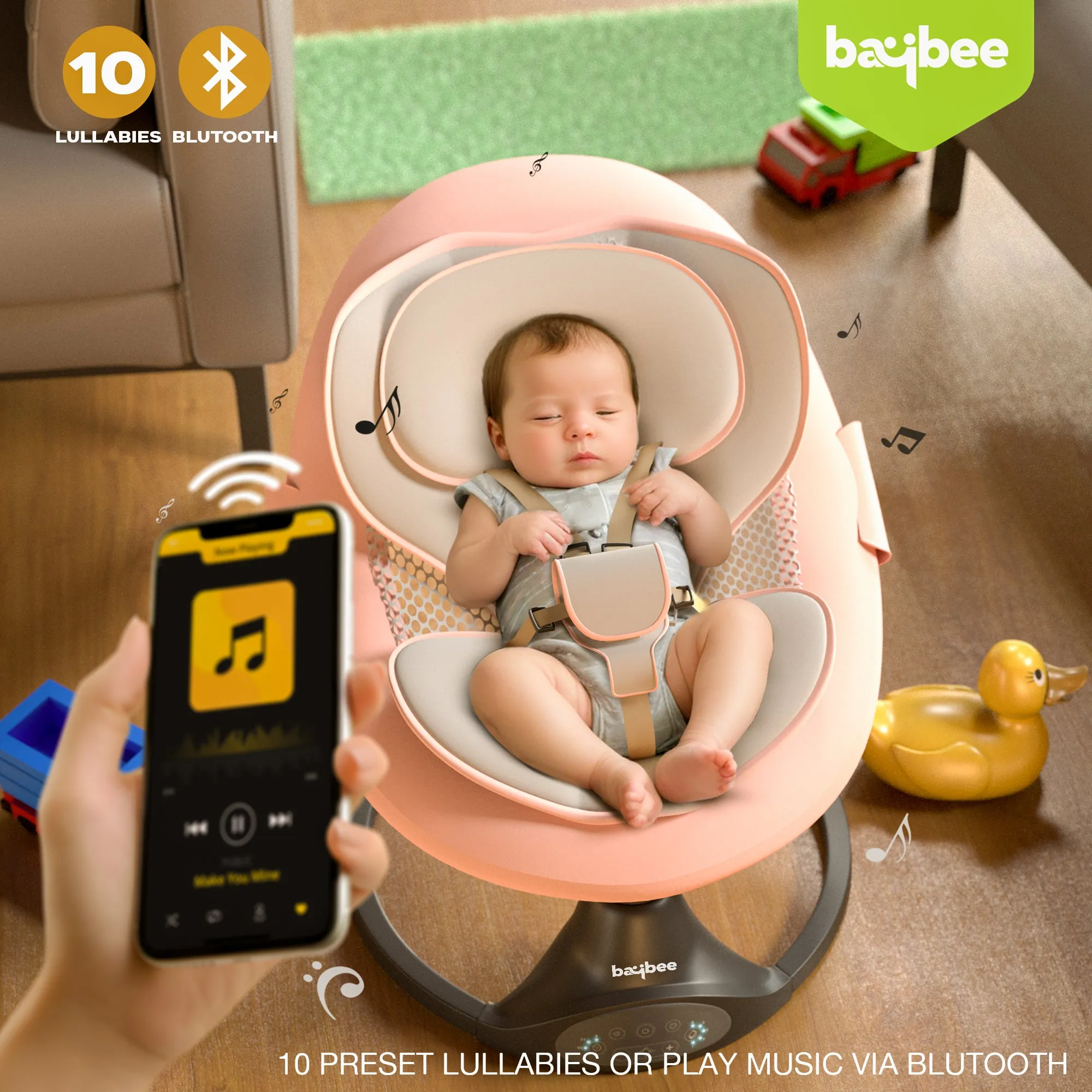 Baybee Automatic Electric Baby Swing Cradle with Adjustable Swing Speed, Music, Mosquito Net, Safety Belt & Removable Toys