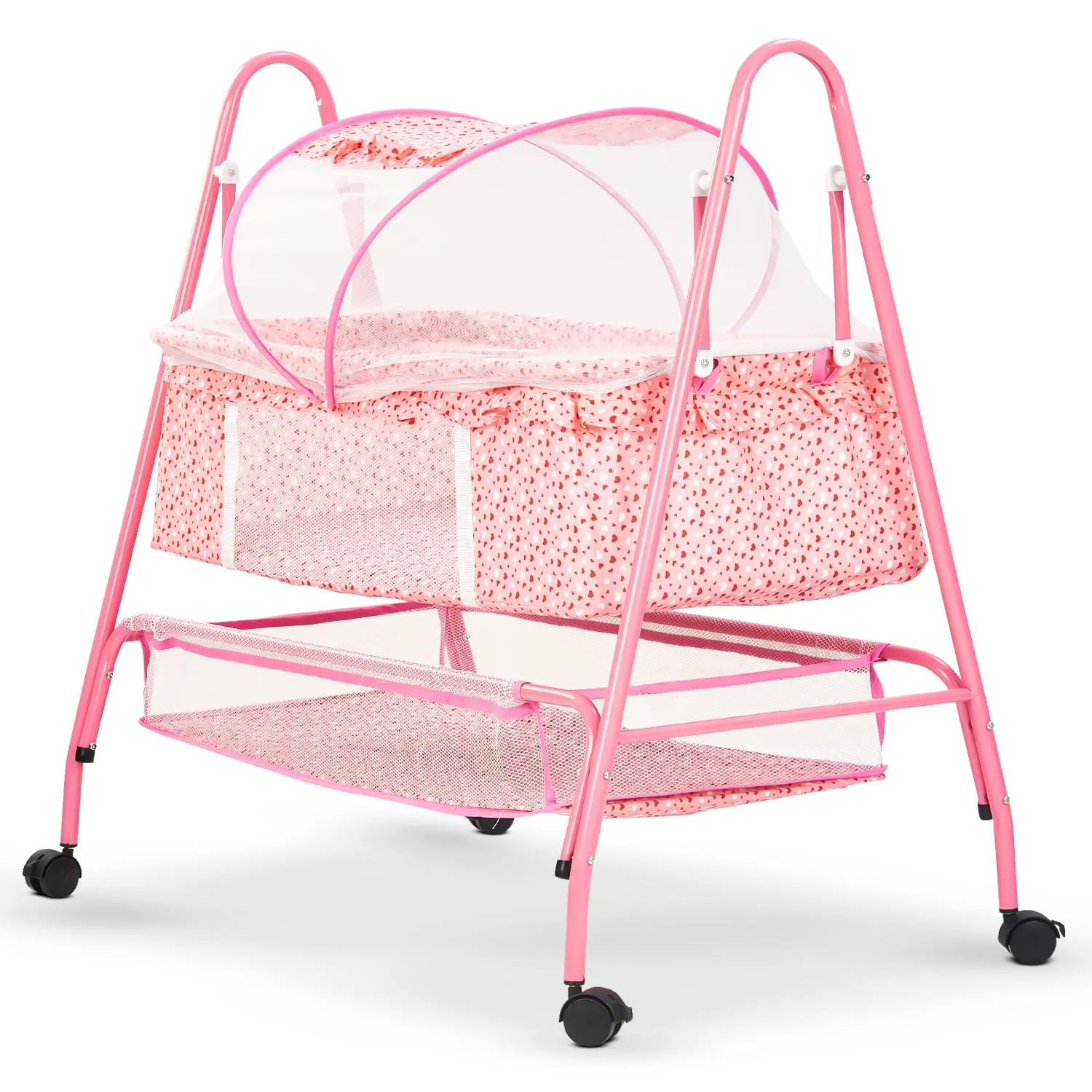 BAYBEE Breezy Baby Swing Cradle for Baby, Jhula Palna for New Born Babies, Baby Bedding Set with Mosquito Net & Storage Basket | Baby Sleeping Swing Cradle for 0 to 12 Month Boys Girls