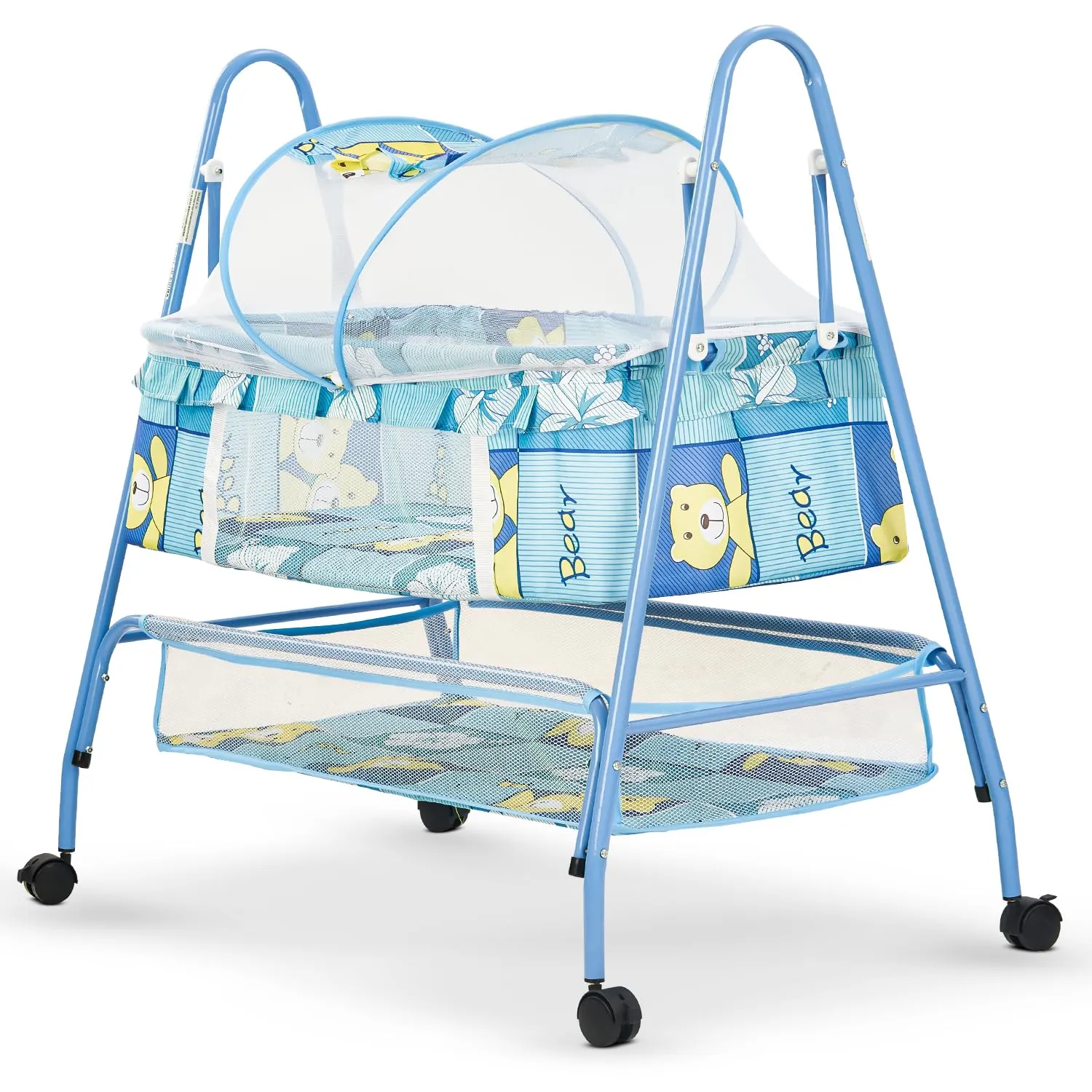 BAYBEE Breezy Baby Swing Cradle for Baby, Jhula Palna for New Born Babies, Baby Bedding Set with Mosquito Net & Storage Basket | Baby Sleeping Swing Cradle for 0 to 12 Month Boys Girls