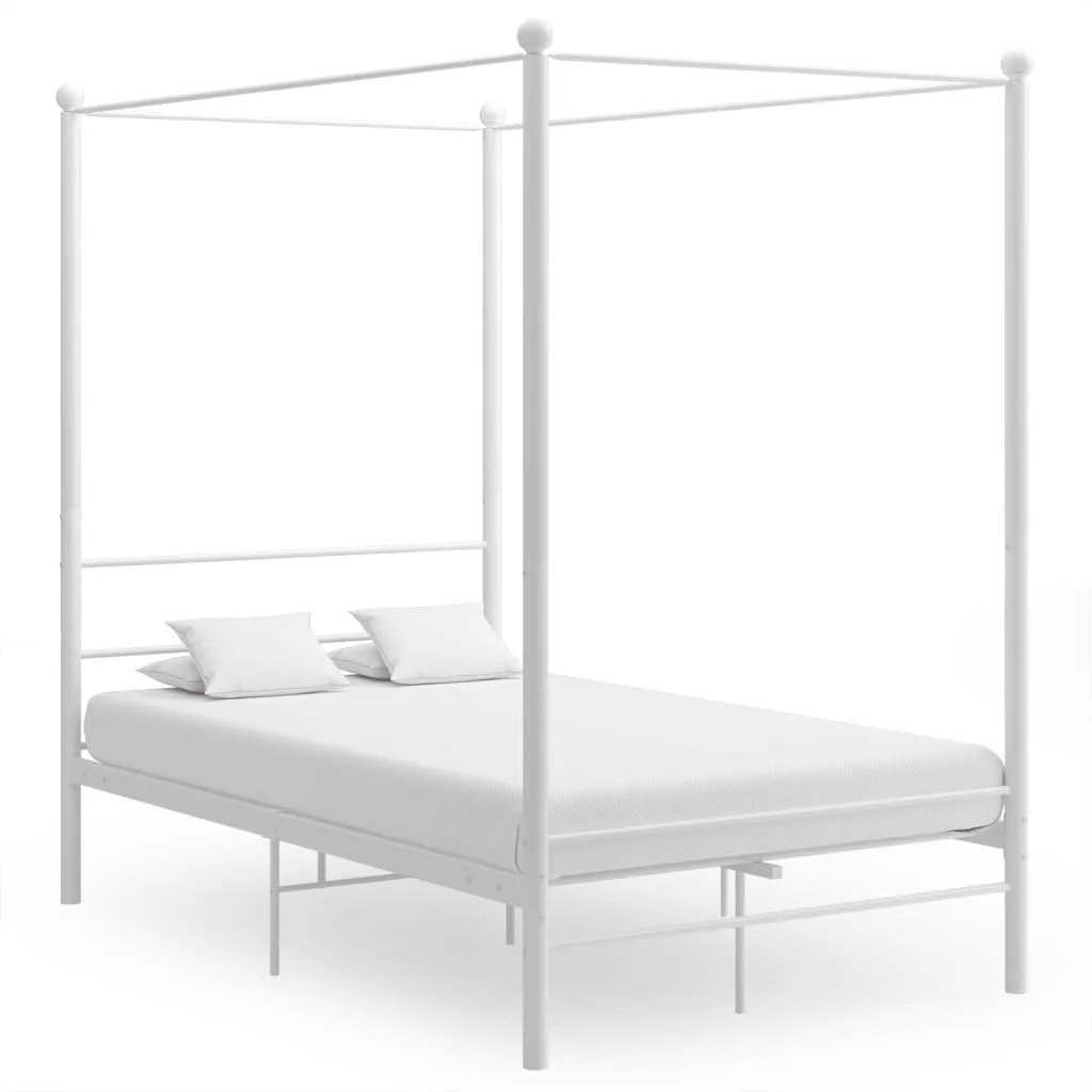 Bed Frame with Canopy without Mattress White 140x200 cm Metal