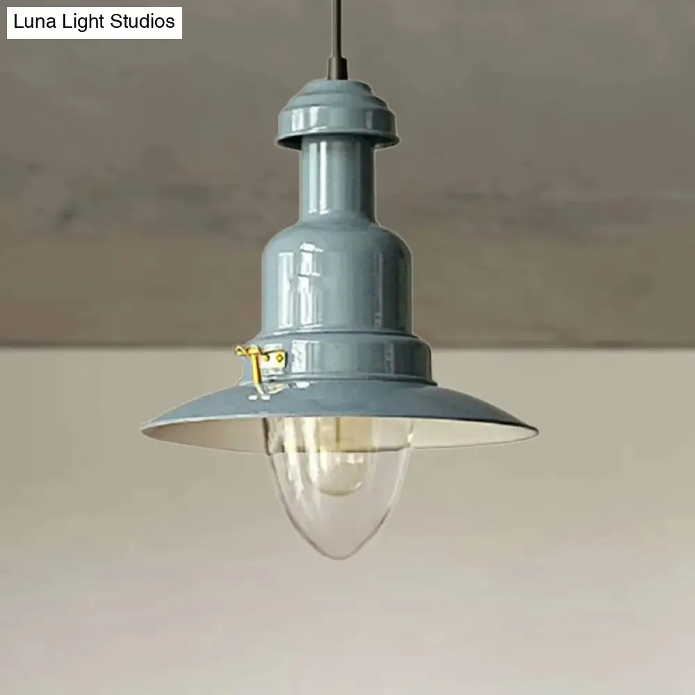 Blue and Yellow Metallic Pendant Ceiling Light for an Industrial and Stylish Living Room