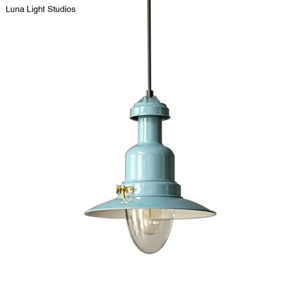 Blue and Yellow Metallic Pendant Ceiling Light for an Industrial and Stylish Living Room