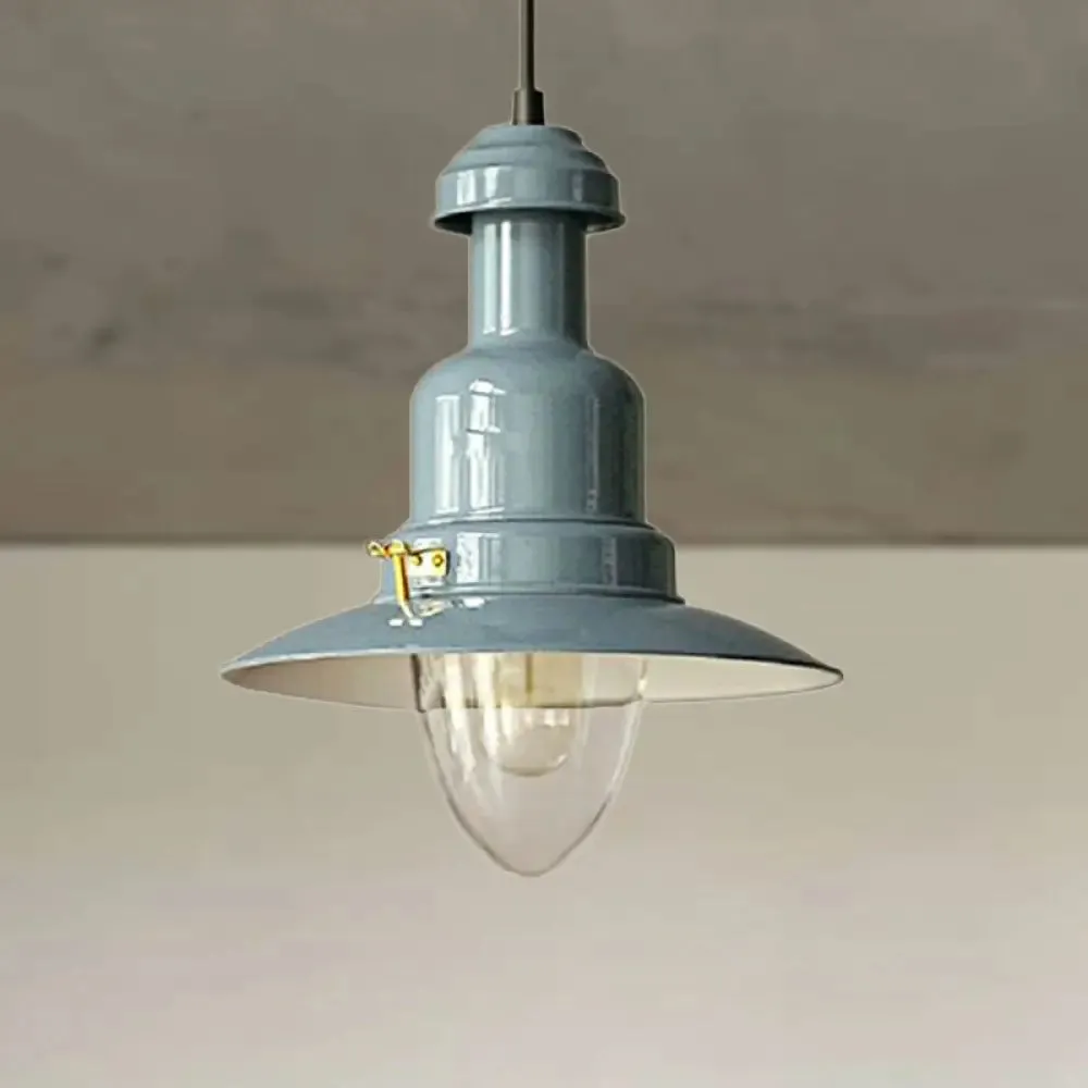 Blue and Yellow Metallic Pendant Ceiling Light for an Industrial and Stylish Living Room