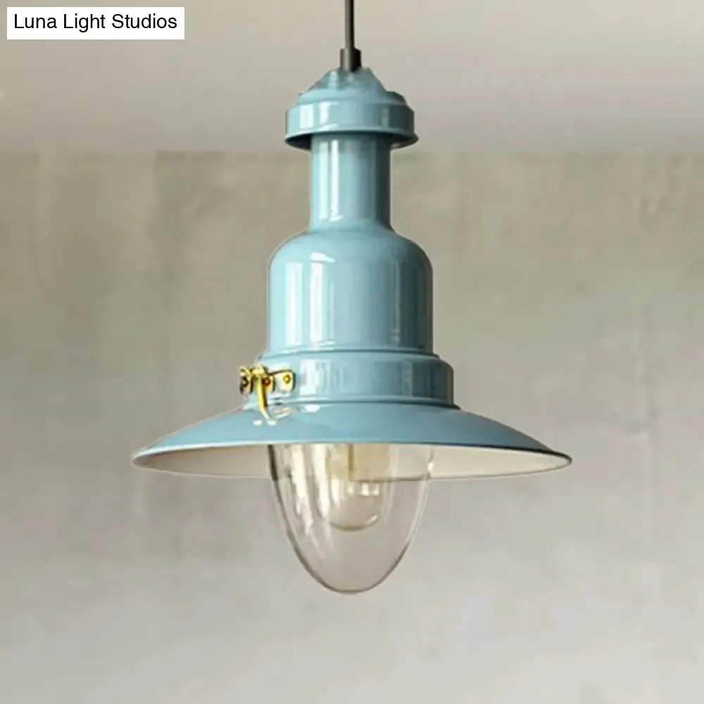 Blue and Yellow Metallic Pendant Ceiling Light for an Industrial and Stylish Living Room