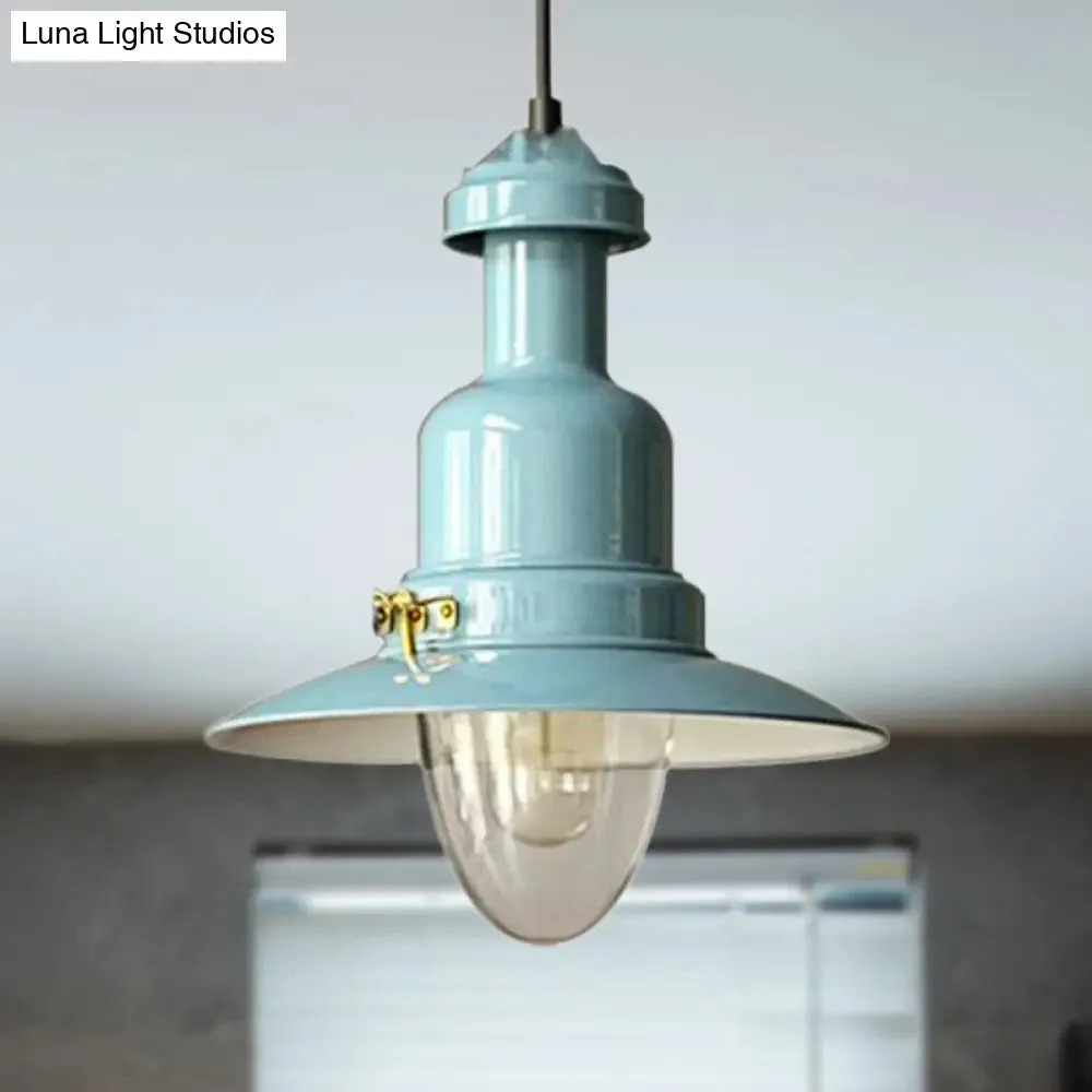 Blue and Yellow Metallic Pendant Ceiling Light for an Industrial and Stylish Living Room