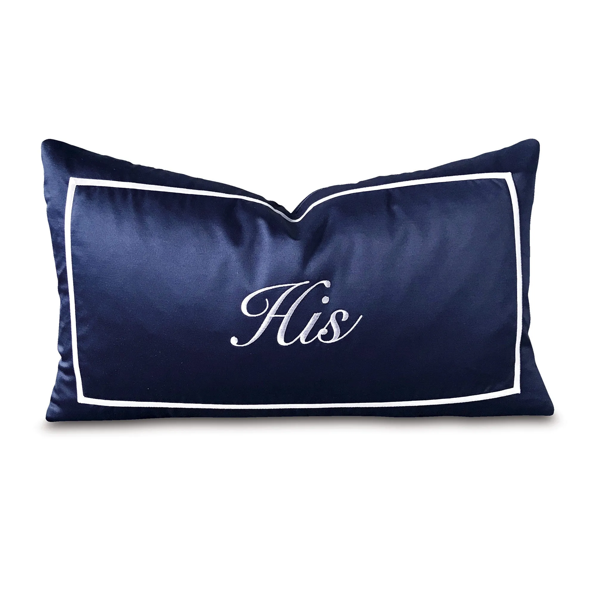 Blue Satin "His" Boudoir Pillow Cover 13x22